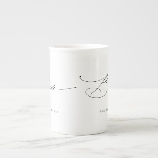 Bride Modern Elegant Script Wedding Custom Name Porselein Kop (Voorkant)