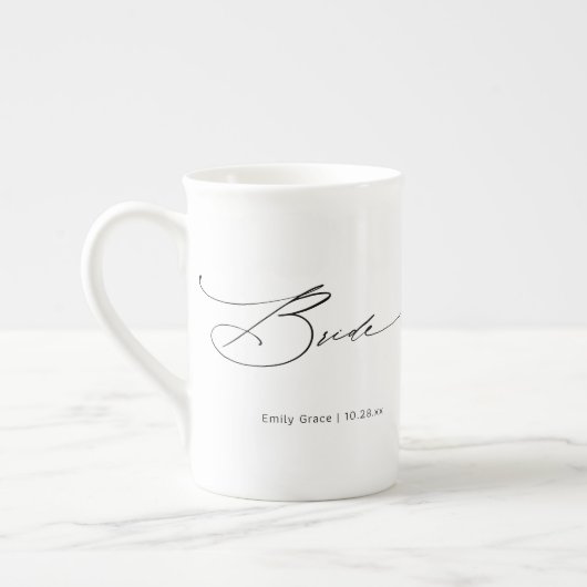 Bride Modern Elegant Script Wedding Custom Name Porselein Kop (Links)