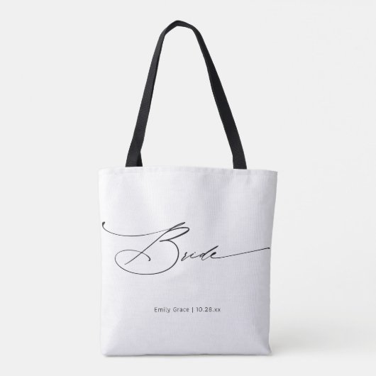 Bride Modern Elegant Script Wedding Custom Name Tote Bag (Achterkant)