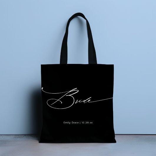 Bride Modern Elegant Script Wedding Custom Name Tote Bag