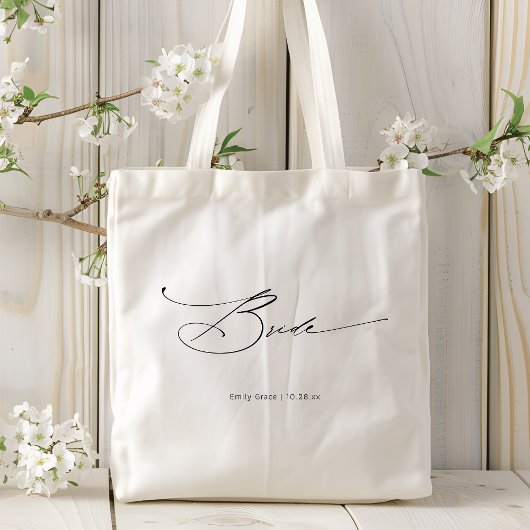 Bride Modern Elegant Script Wedding Custom Name Tote Bag