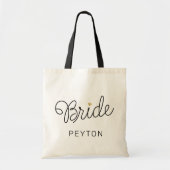 Bride Modern Script Gold Heart Wedding Name Tote Bag (Voorkant)