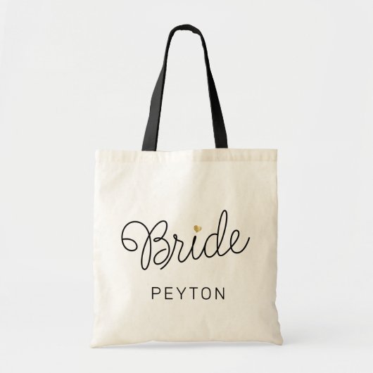 Bride Modern Script Gold Heart Wedding Name Tote Bag (Voorkant)