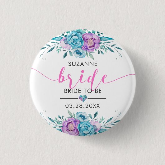 Bride Modern Typography Boho Flowers Ronde Button 3,2 Cm (Voorkant)
