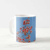 Bride Mok, roze bloesems, Tekst zegt Bride Koffiemok (Voorkant links)