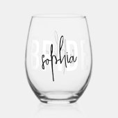 Bride Monogram Handtekening Script Wijnglas Zonder Voet (Achterkant)