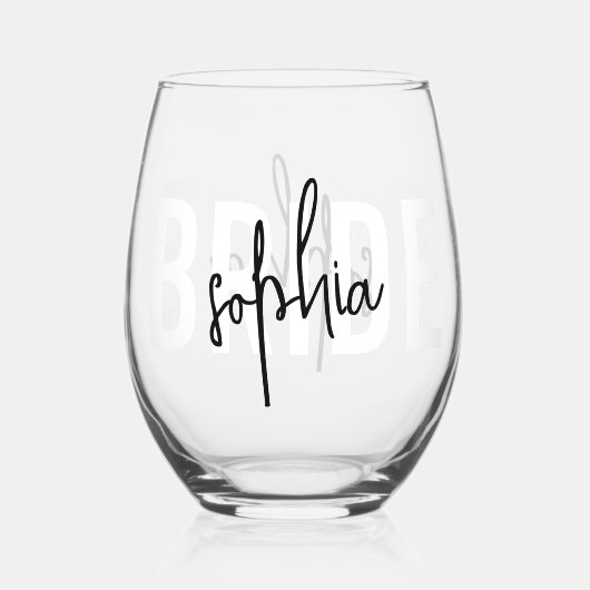 Bride Monogram Handtekening Script Wijnglas Zonder Voet (Achterkant)