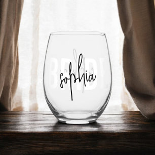 Bride Monogram Handtekening Script Wijnglas Zonder Voet