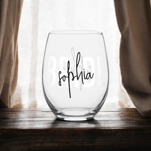 Bride Monogram Handtekening Script Wijnglas Zonder Voet
