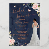 Bride Navy Roos Gold Floral Vrijgezellenfeest Folie Uitnodiging (Voorkant)