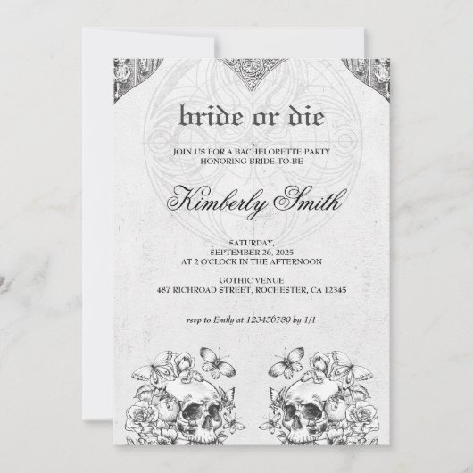 Bride of Die Gothic Bachelorette Party Kaart (Voorkant)