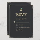 Bride of Frankenstein RSVP Card | Gothic Halloween Kaart (Voorkant / Achterkant)