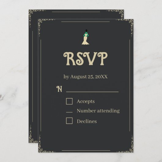 Bride of Frankenstein RSVP Card | Gothic Halloween Kaart (Voorkant / Achterkant)
