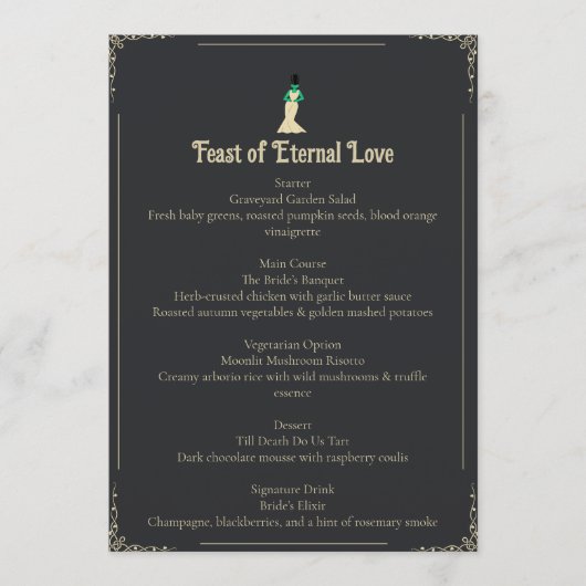Bride of Frankenstein Wedding Menu | Gothic (Voorkant)
