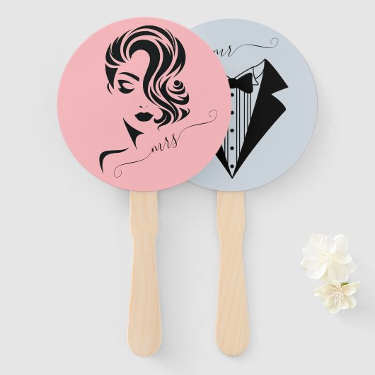 Bride of Groom de heer Mrs Wedding Game Hand Fan Handwaaier (Voorkant en achterkant)
