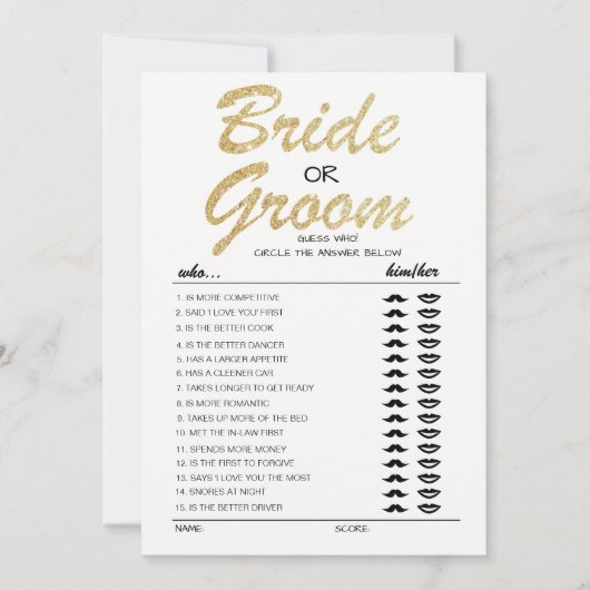 Bride- of Groom-game volledig bewerkbaar op kaart (Voorkant)