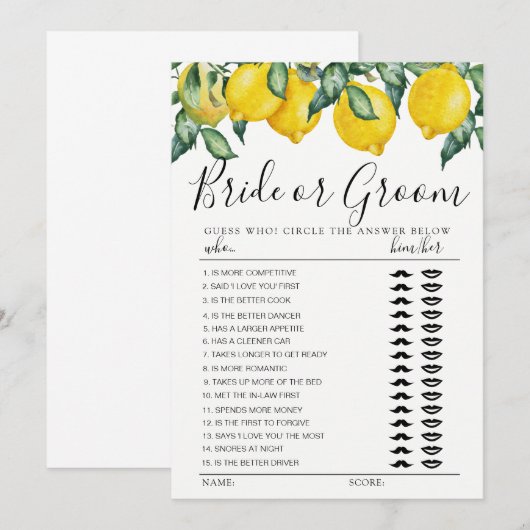 Bride of Groom game volledig leemons bewerkbare ka Kaart (Voorkant / Achterkant)