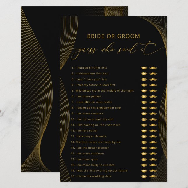 Bride of Groom Raad die zei: "Game Black & Gold" (Voorkant / Achterkant)