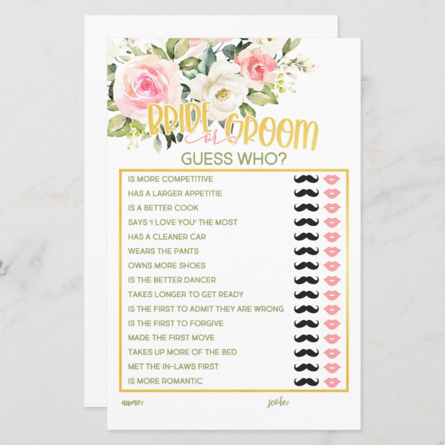 Bride of Groom - Raad eens wie - Roze Floral & Gol (Voorkant / Achterkant)