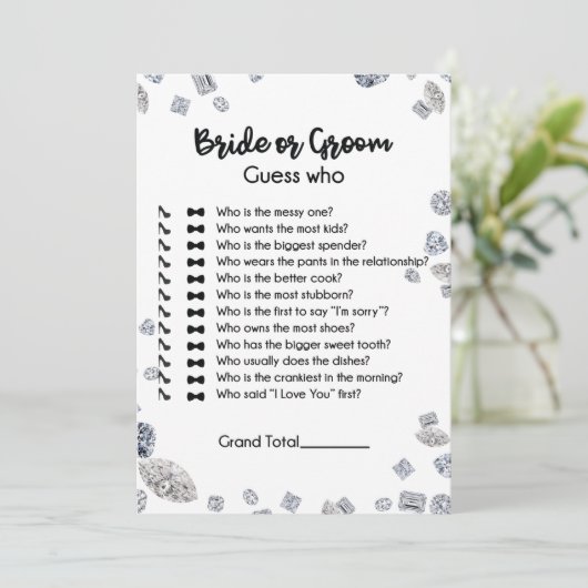 Bride of Groom raad wie Vrijgezellenfeest is Kaart (Staand voorkant)