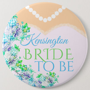 Bride om blauwe en groene Waterverf bloemen te zij Ronde Button 6,0 Cm