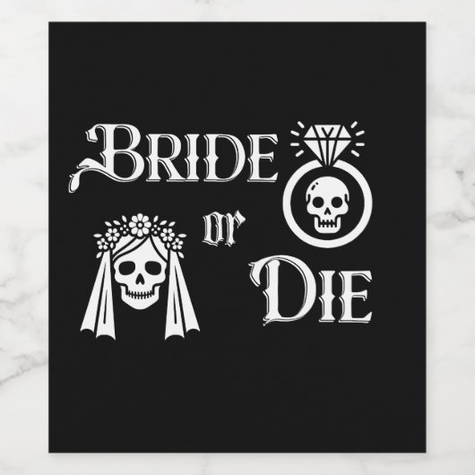 bride or die black and white ring wijn etiket (Enkel label)