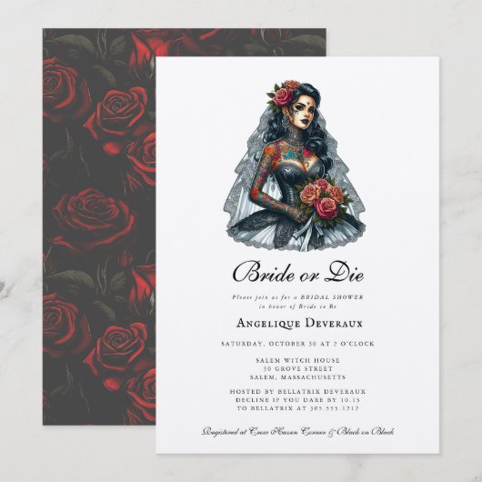 Bride or Die Elegant Gothic Bruidsdouche Uitnodigi Kaart (Voorkant / Achterkant)