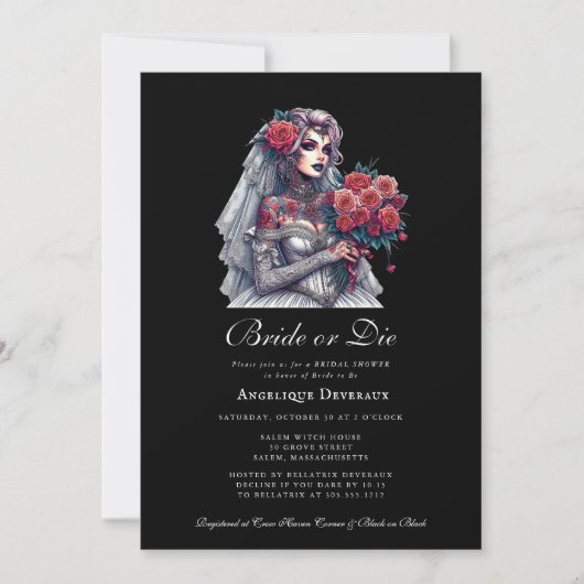 Bride or Die Elegant Gothic Bruidsdouche Uitnodigi Kaart (Voorkant)