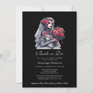 Bride or Die Elegant Gothic Bruidsdouche Uitnodigi Kaart