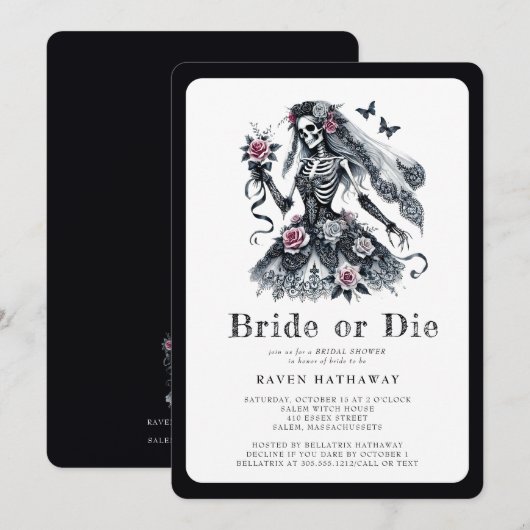 Bride or Die Gothic Floral Skeleton Vrijgezellenfe Kaart (Voorkant / Achterkant)