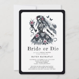 Bride or Die Gothic Floral Skeleton Vrijgezellenfe Kaart