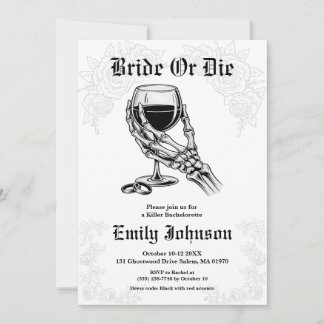 Bride or Die Gothic Skeleton Bachelorette Party Kaart