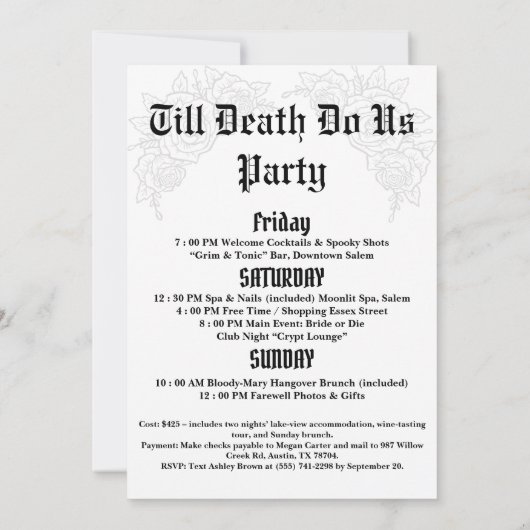 Bride or Die Gothic Skeleton Bachelorette Party Kaart (Achterkant)