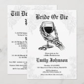 Bride or Die Gothic Skeleton Bachelorette Party Kaart (Voorkant / Achterkant)
