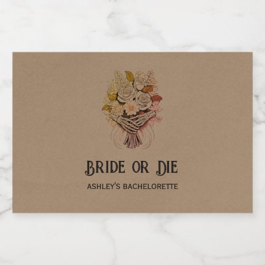 Bride or Die Halloween vrijgezellenfeest Likeurfles Etiket (Enkel label)