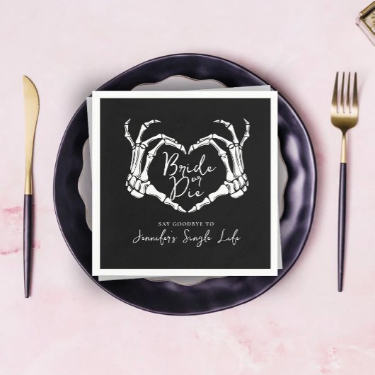 Bride or Die Skeleton Heart Bachelorette Party Servet
