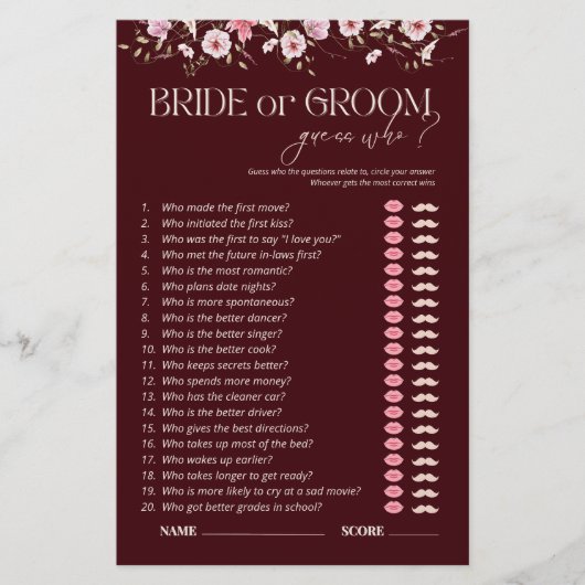 Bride or Groom Guess Who Game | Bride in Bloom (Voorkant)