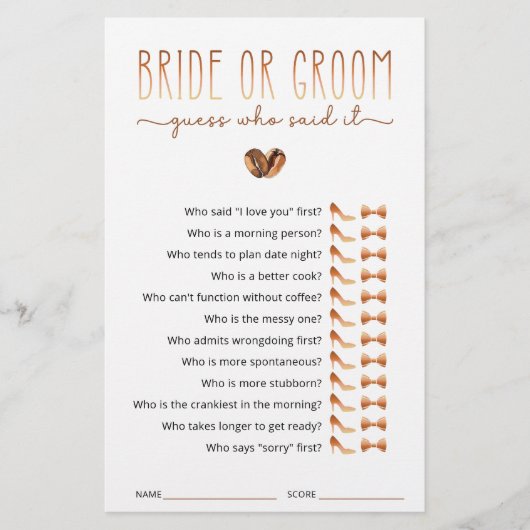 Bride or Groom Guess Who Said It Game (Voorkant)