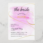 Bride over Cloud 9 Waterverf Gold Vrijgezellenfees Folie Uitnodiging (Voorkant)