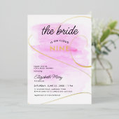 Bride over Cloud 9 Waterverf Gold Vrijgezellenfees Folie Uitnodiging (Staand Voorkant)