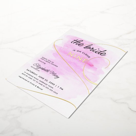 Bride over Cloud 9 Waterverf Gold Vrijgezellenfees Folie Uitnodiging (Gedraaid)