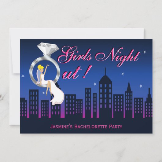 Bride over Ring Skyline Bachelorette Party nodigt  Kaart (Voorkant)
