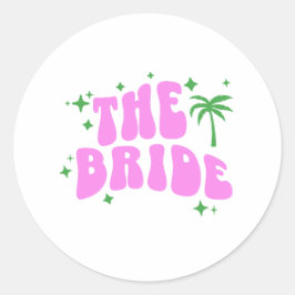 bride palm springs bachelorette party retro pink ronde sticker
