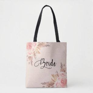 Bride pampas graszoet roos goudfloremschrift tote bag
