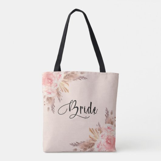 Bride pampas graszoet roos goudfloremschrift tote bag (Achterkant)