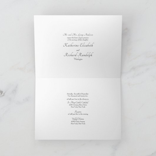 Bride Parents Formal White Wedding Card Kaart (Binnen)