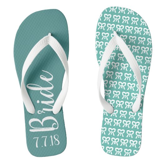 Bride Personalized Wedding Turquoise Teenslippers (Voetbed)