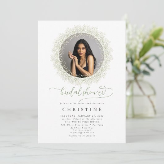 Bride Photo Baby's Breath Bridal Shower Invitation Kaart (Staand voorkant)