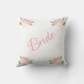 Bride Pink Floral Script Chic Waterverf Wedding Kussen (Achterkant)