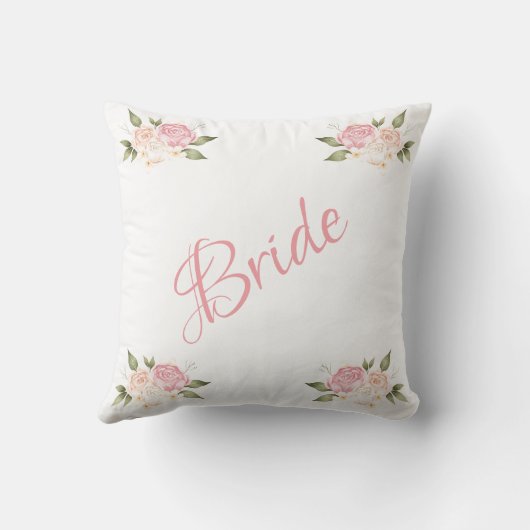 Bride Pink Floral Script Chic Waterverf Wedding Kussen (Achterkant)